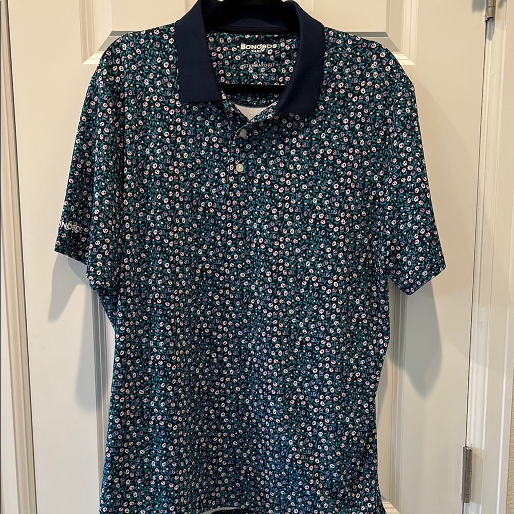 Bonobos Blue Polo Shirt with Floral Pattern